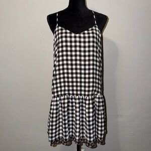 Princess Vera Wang Size L Black White Floral Gingham Dress Spaghetti Strap